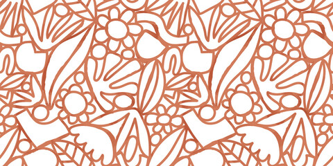 Abstract watercolor flower nature art seamless pattern illustration. Modern hand drawn floral painting, spring acrylic paint drawing background. Green color flowers wallpaper print.