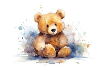 cute watercolor illustration for kids of a bear, clipart, white background
