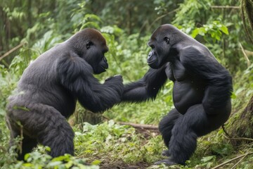 Naklejka premium two silverback gorillas fighting