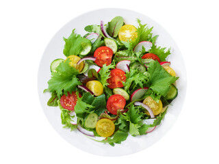 plate of salad with fresh vegetables isolated on transparent background, top view - 591582099