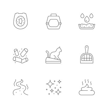 Set line icons of cat toilet