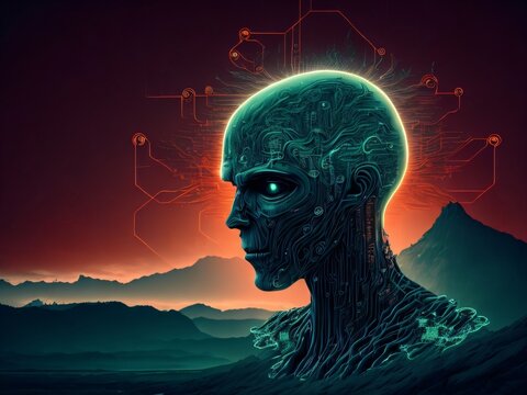 Evil artificial intelligence, humanoid alien robot. Robot with Artificial Intelligence. Created with generative AI tools