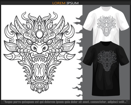 Dragon head mandala arts isolated on black and white t shirt.
