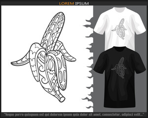 Banana fruit mandala arts isolated on black and white t shirt.