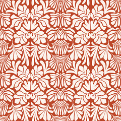 Brown white abstract background with tropical palm leaves in Matisse style. Vector seamless pattern.