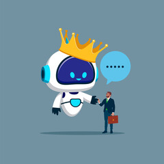 Artificial intelligence with gold crown. Best robot chatbot. Developers digital technology. Modern vector illustration in flat style