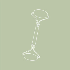 One line Cosmetic roller for face massage Gua Sha. Isolated design element.