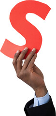 Cropped hand of businessman holding alphabet S