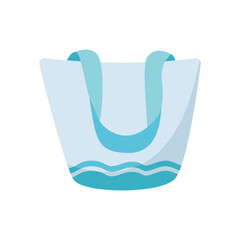 Blue Canvas, Fabric Beach Bag, isolated on white background. For beach things. Fashionable female accessory for recreation, vacation, going to sandy beach. Vector illustration