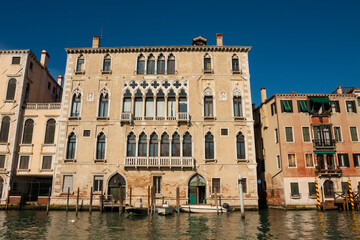 VENICE, ITALY - FEBRAURY 14, 2020: buildings on Grand Canal.