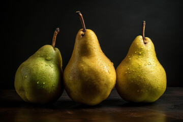 Fototapeta na wymiar Pear, dark background, fresh fruit, generative ai, Fresh tasty fruit