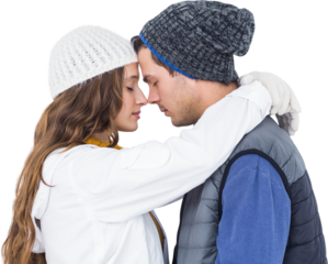 Couple embracing head to head
