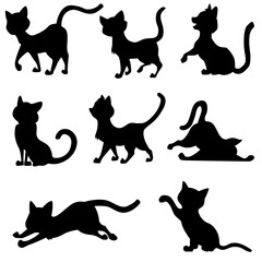 Pack of 8 Adorable Cat Silhouette Vector Graphics for Your Design