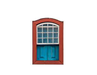 Vintage arched wooden window, isolated on white background, Brazilian old window.