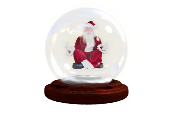 Santa doing yoga in snow globe - Powered by Adobe