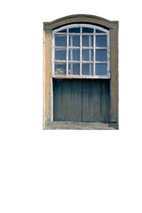 Vintage arched wooden window, isolated on white background, Brazilian old window.