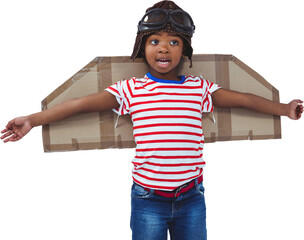 Smiling boy pretending to be pilot