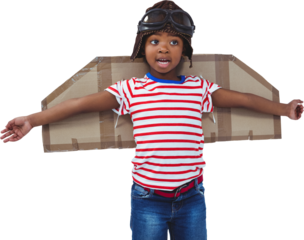 Smiling boy pretending to be pilot