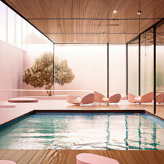 Modern swimming pool at terrace with natural daylight. Ai generated art. - 591587072