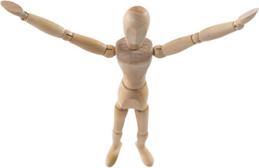 3d image wooden figurine standing with arms outstretched