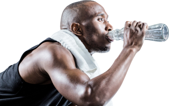 Close-up of muscular man drinking water
