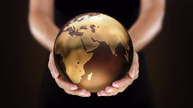 Female Hands Holding Brown Planet Earth. Environment Conservation, Save Clean Planet and Ecology, Sustainable Lifestyle. World Earth Day. Loopable from frame 51 to frame 499.