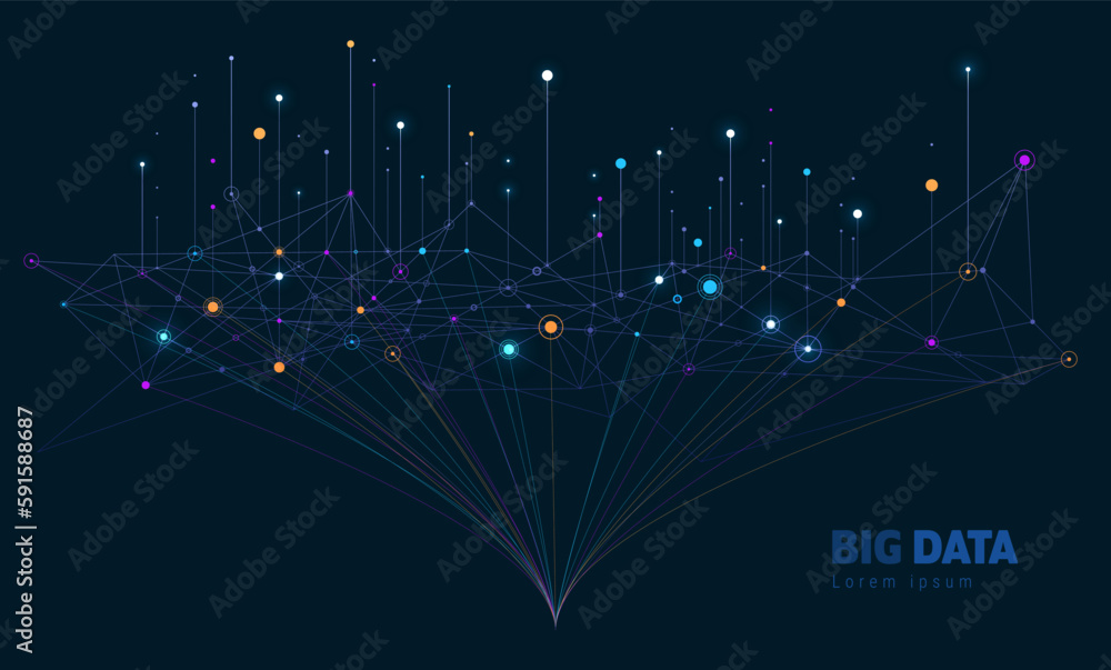 Sticker big data visual information background. social network concept. connection vector background.