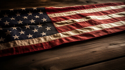 United States Flag On Wooden Background, Generative Ai