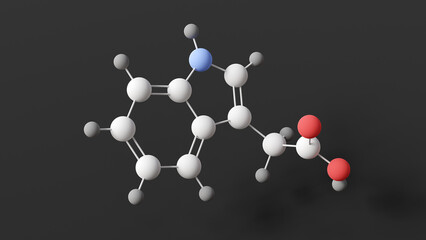 auxin molecule, molecular structure, indole-3-acetic acid, ball and stick 3d model, structural chemical formula with colored atoms