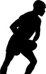 Silhouette player with rugby ball 