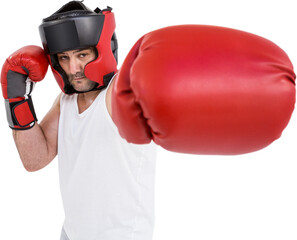 Boxer wearing head protector and gloves