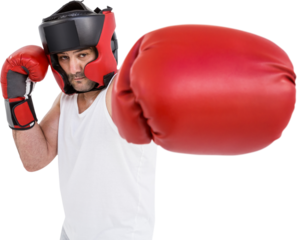 Boxer wearing head protector and gloves