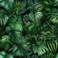 Naklejka na ściany i meble Seamless pattern with tropical leafs. Made with Generative AI.