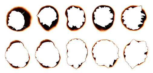 Burned hole on a white paper background