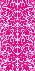 Purple pink abstract background with tropical palm leaves in Matisse style. Vector seamless pattern.