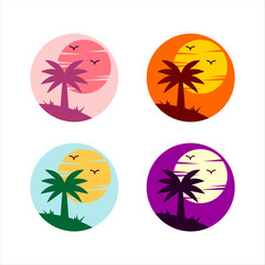 coconut tree landscape logo vector sign