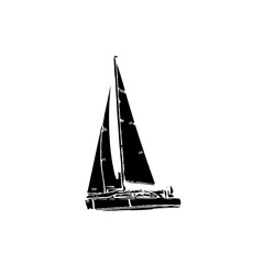 black and white sketch of a sailing ship with transparent background
