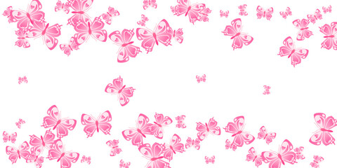 Romantic pink butterflies flying vector illustration. Spring ornate moths. Simple butterflies flying baby wallpaper. Sensitive wings insects patten. Garden beings.