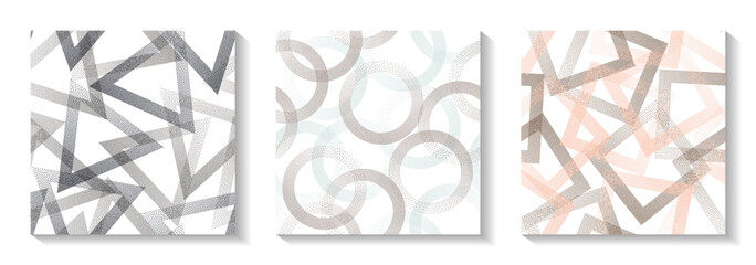 Seamless geometric vector patterns set with shapes of dots.