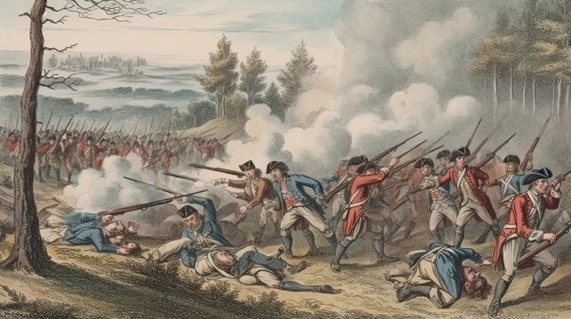 Watercolor drawing of the representation of a battle between the English and American armies. generative ai image