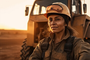 Woman working in the construction industry. Composite with different elements made with generative AI