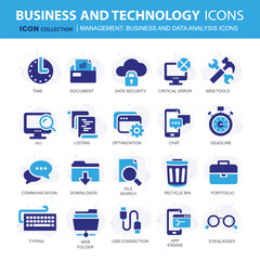 Business and marketing, programming, data management, internet connection, social network, computing, information. Flat vector illustration	
