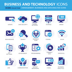 Business and marketing, programming, data management, internet connection, social network, computing, information. Flat vector illustration	
