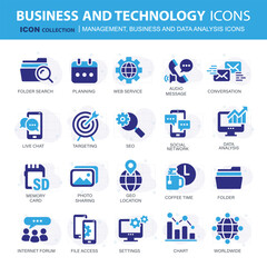 Business and marketing, programming, data management, internet connection, social network, computing, information. Flat vector illustration	
