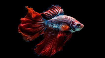 Fototapeta premium The Siamese fighting fish (Betta splendens), commonly known as the betta, is a freshwater fish, isolated on black background. Generative AI