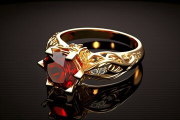 Beautiful Gold Ring with Red Diamond Stone. Created with Generative AI Technology