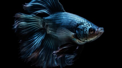 Fototapeta premium The Siamese fighting fish (Betta splendens), commonly known as the betta, is a freshwater fish, isolated on black background. Generative AI