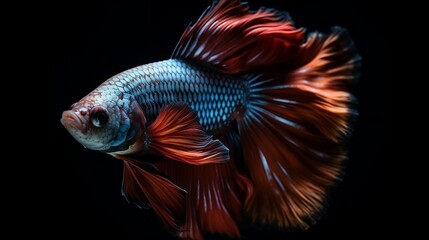 Fototapeta premium The Siamese fighting fish (Betta splendens), commonly known as the betta, is a freshwater fish, isolated on black background. Generative AI