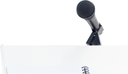 Microphone with stand on podium