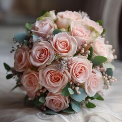 Obraz na płótnie Canvas Wedding bouquet of pink roses. AI generative.